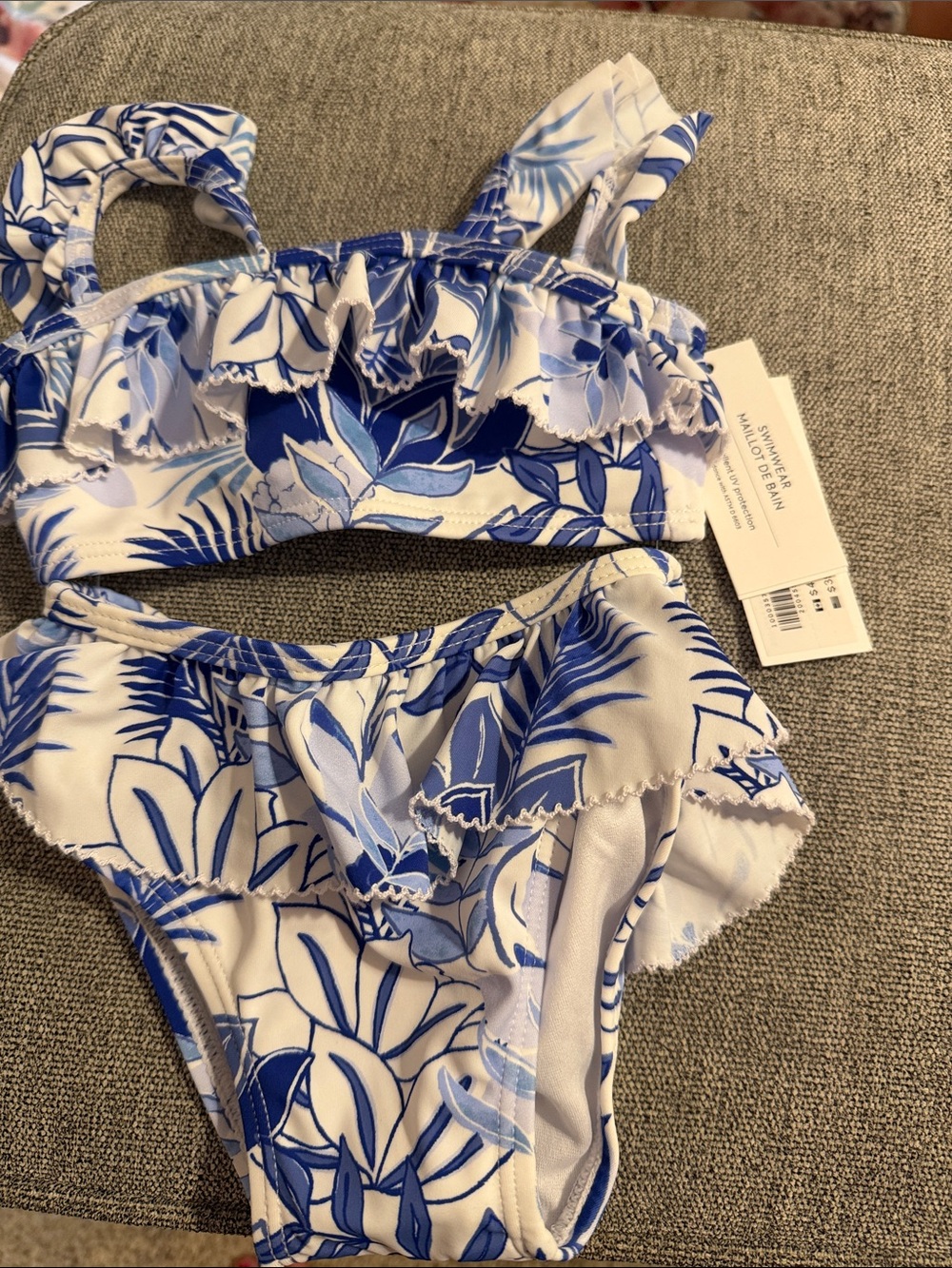 Janie and Jack White and Blue Floral Ruffle Bikini